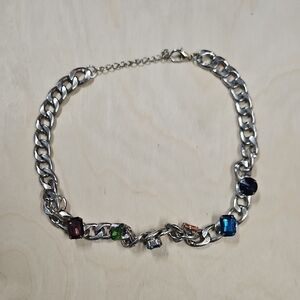 Elegant Silver Chain Bracelet with Multicolor Gemstones